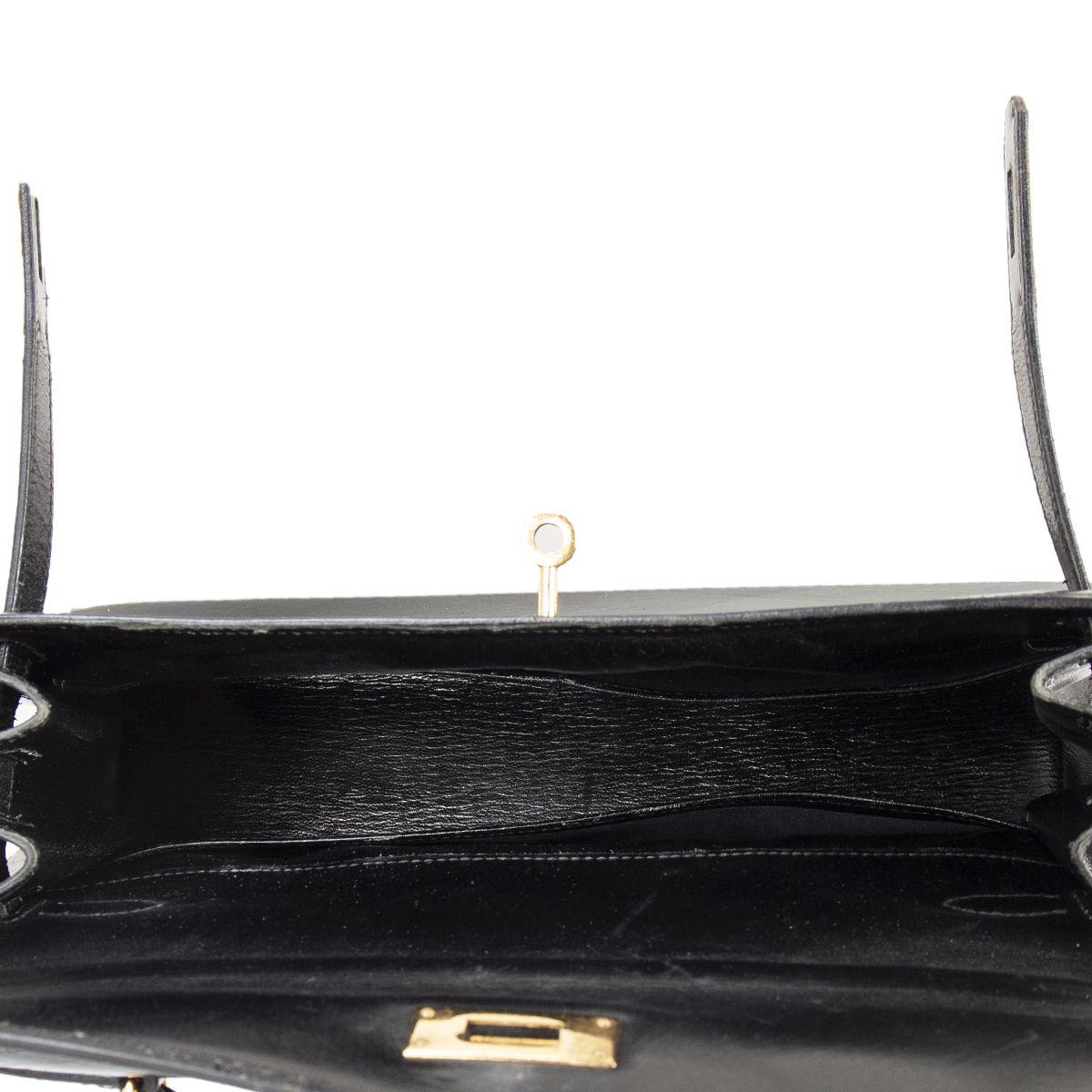 HERMES black Box KELLY I 28 SELLIER Bag VINTAGE In Fair Condition In Zürich, CH
