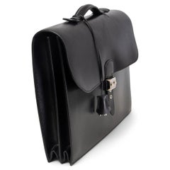 HERMES negro BOX cuero 2-38 SAC A DEPECHES Maletín Bolsa Palladium