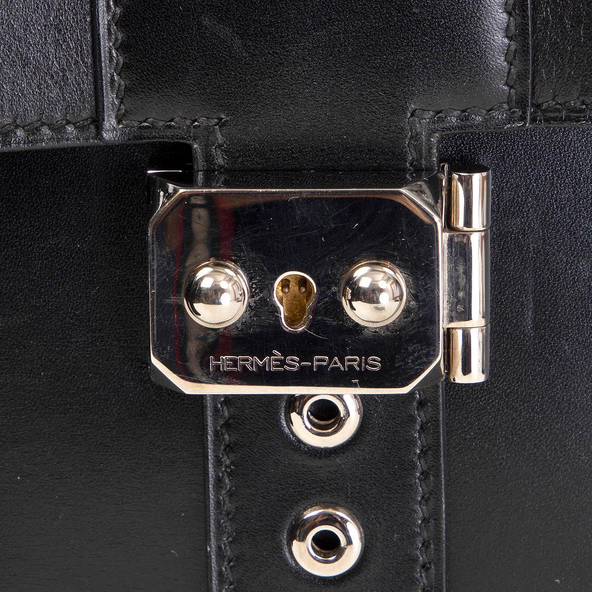 Black HERMES black BOX leather 2-38 SAC A DEPECHES Briefcase Bag Palladium