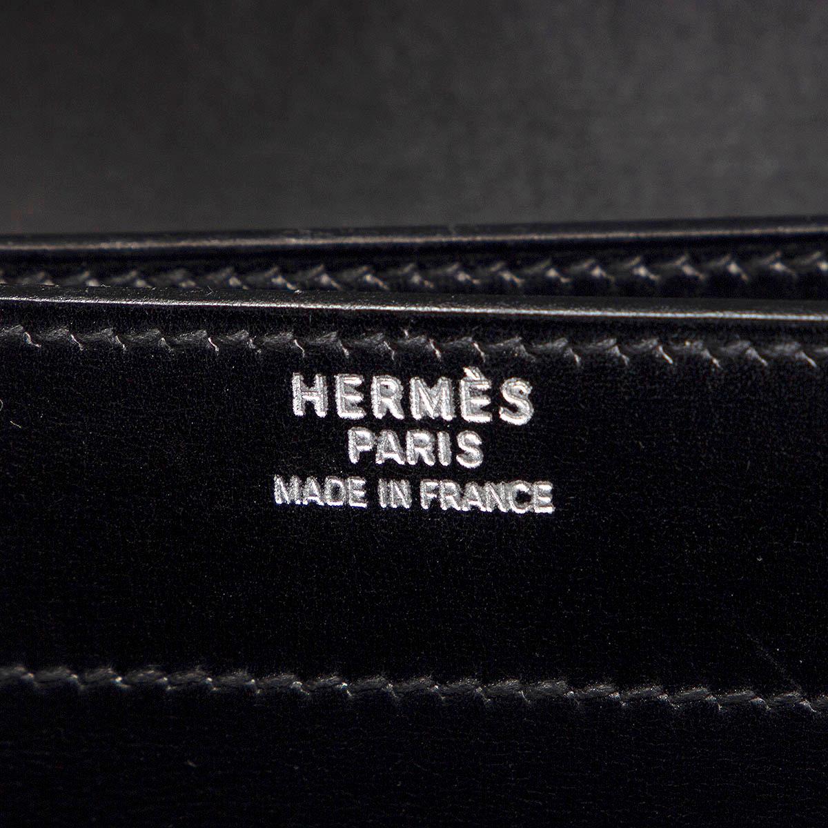 Women's HERMES black BOX leather 2-38 SAC A DEPECHES Briefcase Bag Palladium