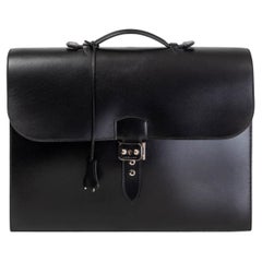 HERMES black BOX leather 2-38 SAC A DEPECHES Briefcase Bag Palladium