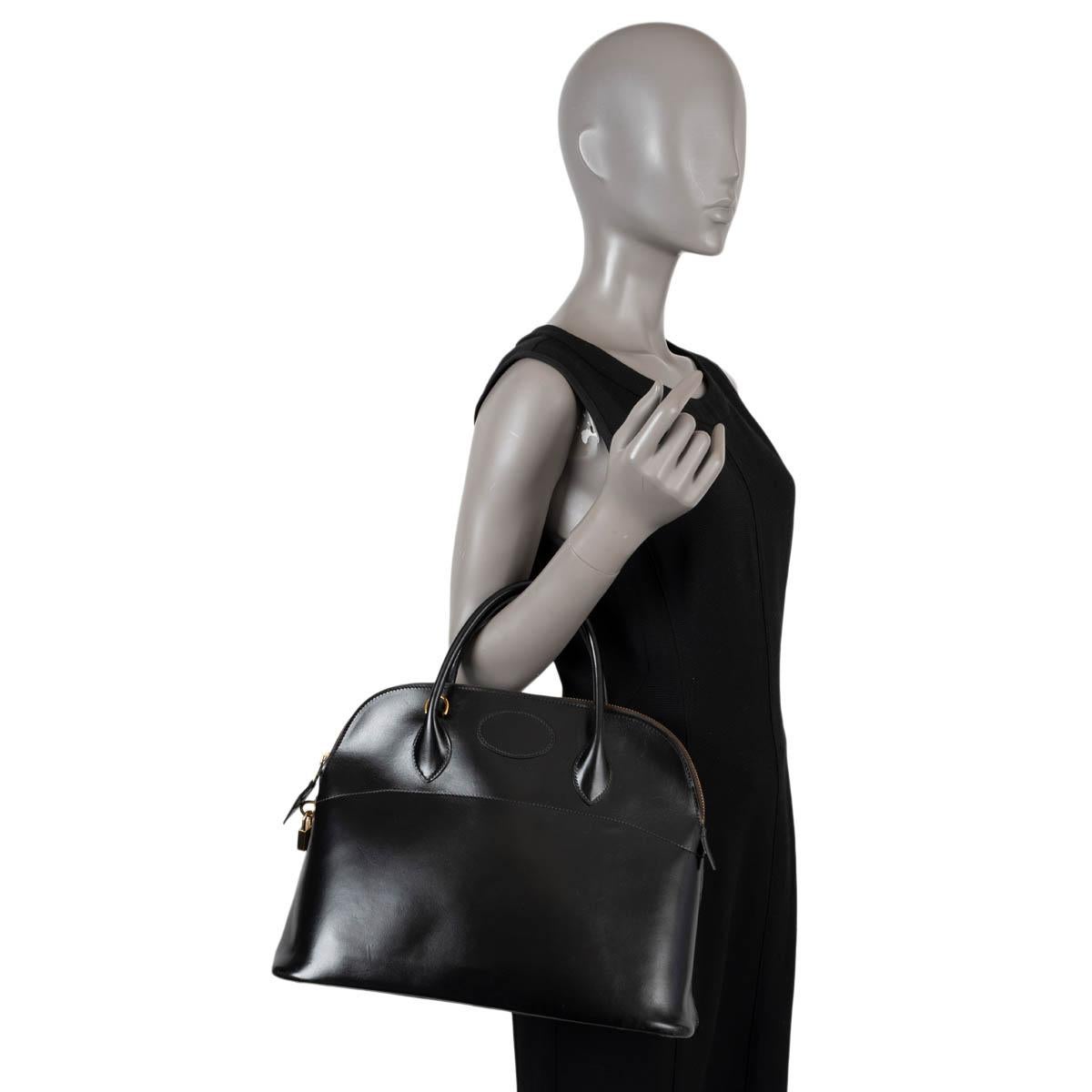 HERMES black Box leather BOLIDE 35 Bag GHW For Sale 9
