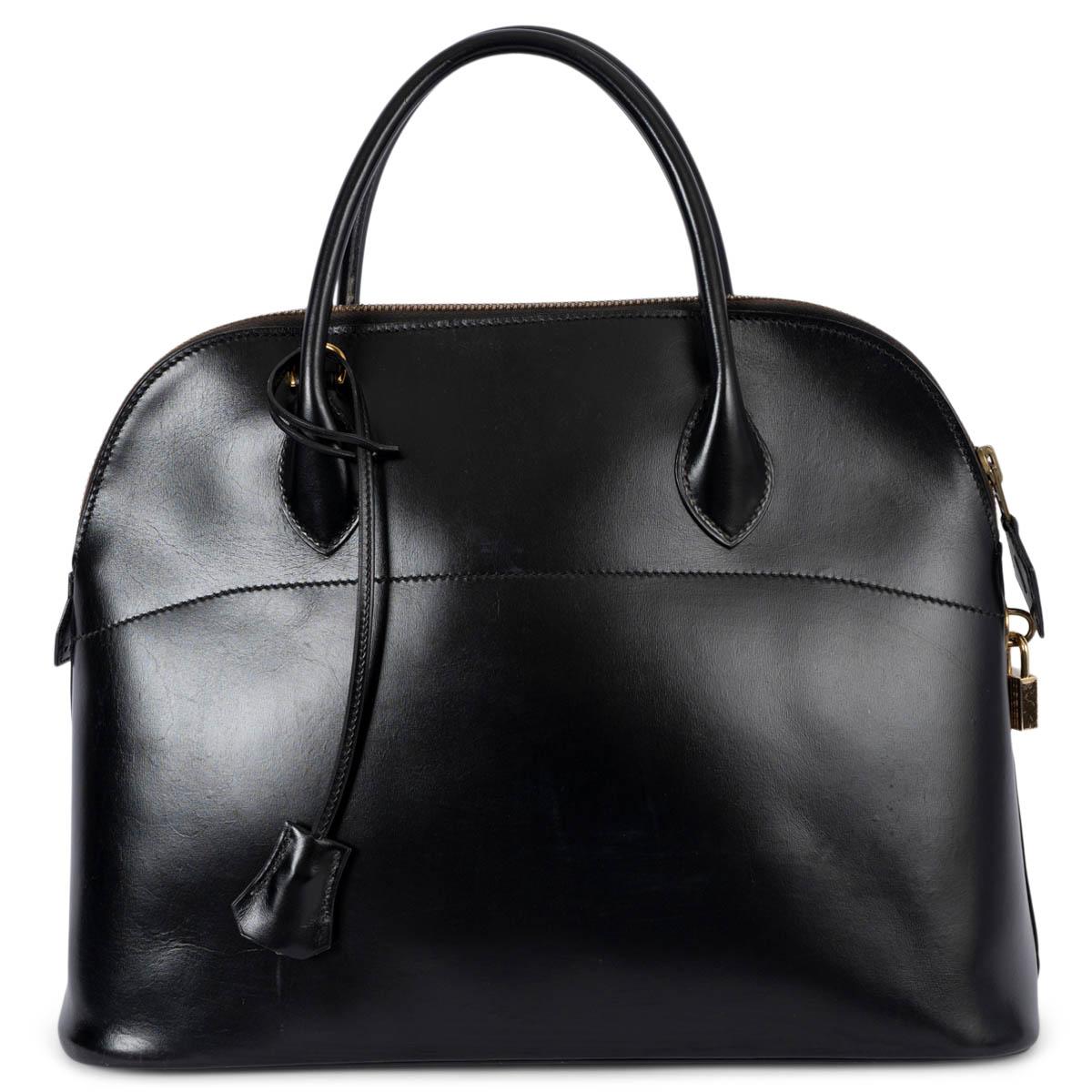 Black HERMES black Box leather BOLIDE 35 Bag GHW For Sale