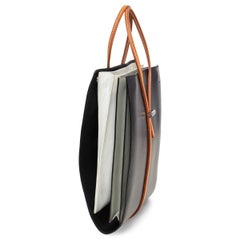 HERMÈS - Sac en cuir noir cognac à poignée LOOP HANDLE SMALL FLAT Palladium