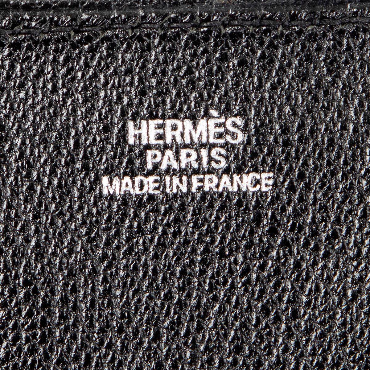 Black HERMES black BOX leather Cognac LOOP HANDLE SMALL FLAT Bag Palladium