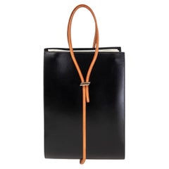 HERMES black BOX leather Cognac LOOP HANDLE SMALL FLAT Bag Palladium