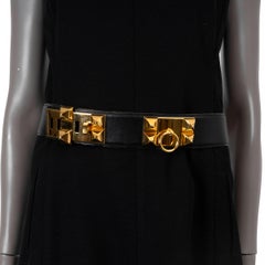 HERMES black Box leather COLLIER DE CHIEN 50mm Belt 80