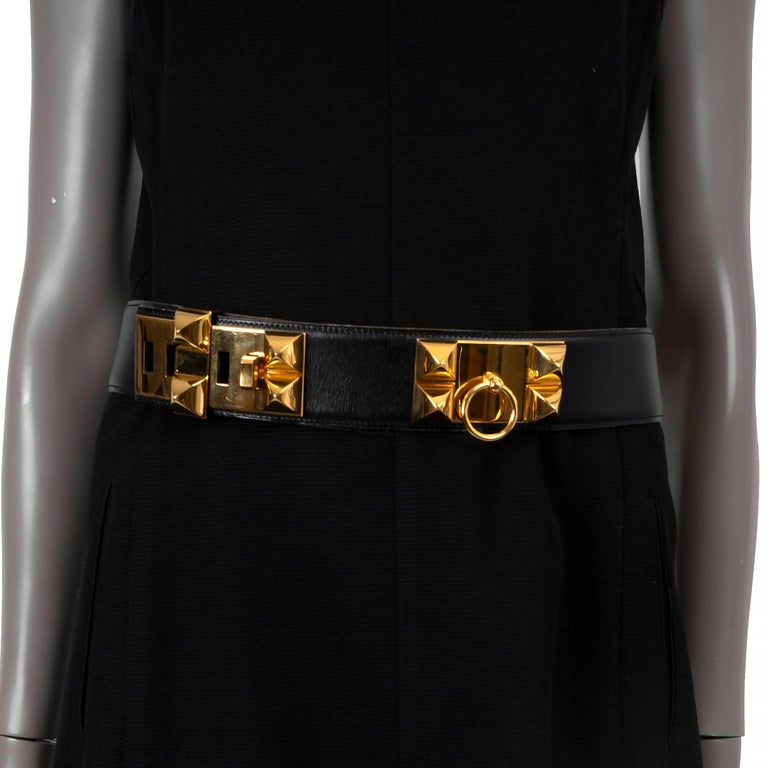 HERMES black Box leather COLLIER DE CHIEN 50mm Belt 80 For  display picture 2