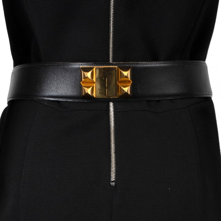 HERMES black Box leather COLLIER DE CHIEN 50mm Belt 80 For  display picture 1