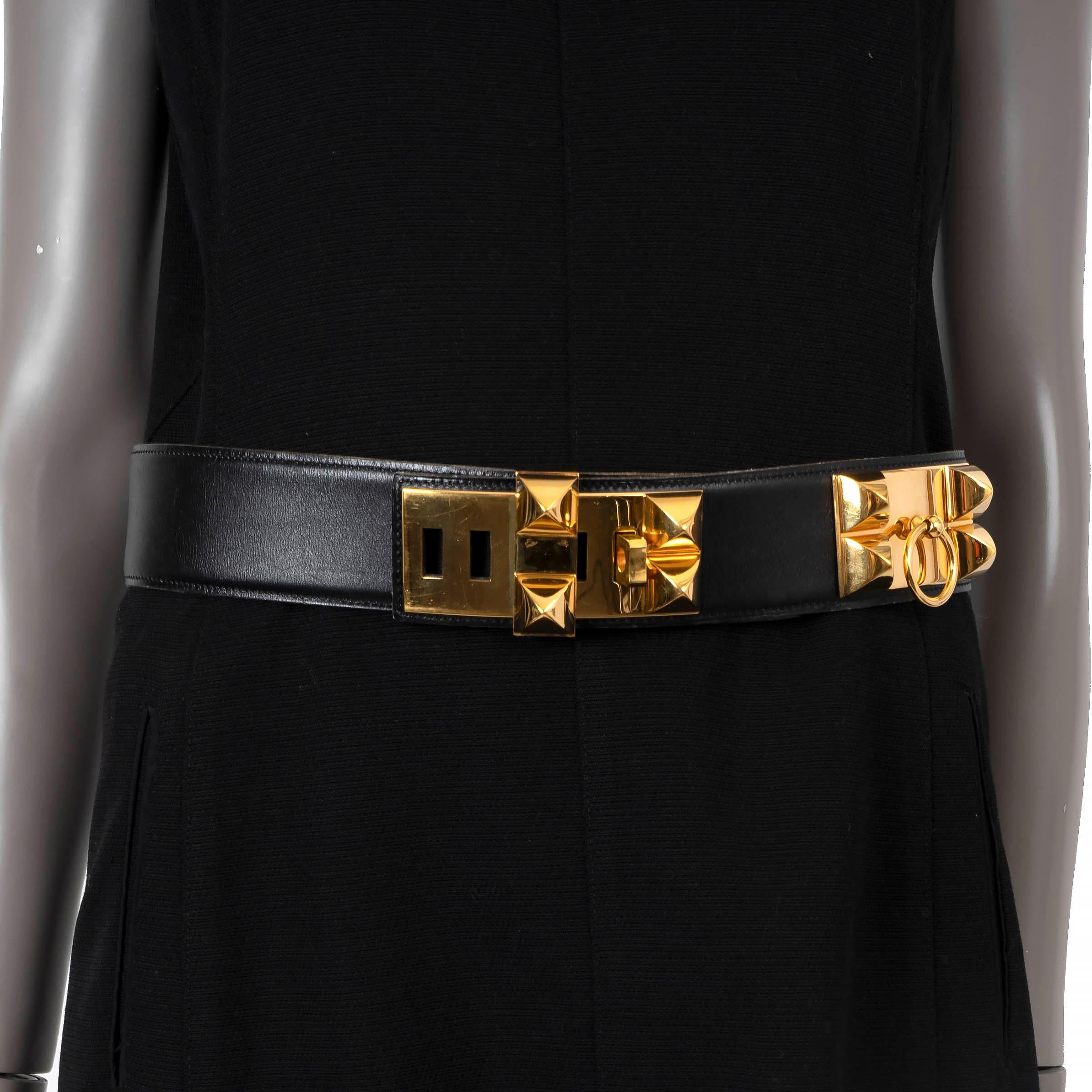 HERMES black Box leather COLLIER DE CHIEN 50mm Belt 80 For Sale 1