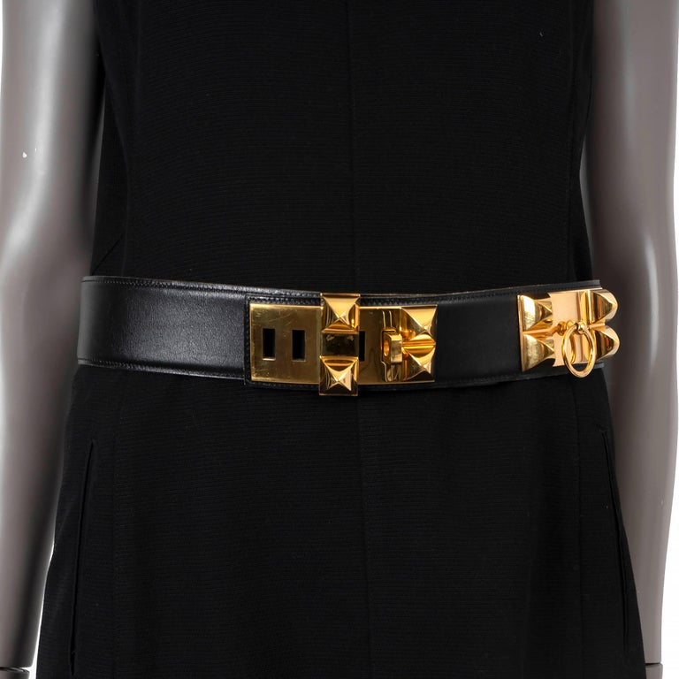 HERMES black Box leather COLLIER DE CHIEN 50mm Belt 80 For  display picture 1