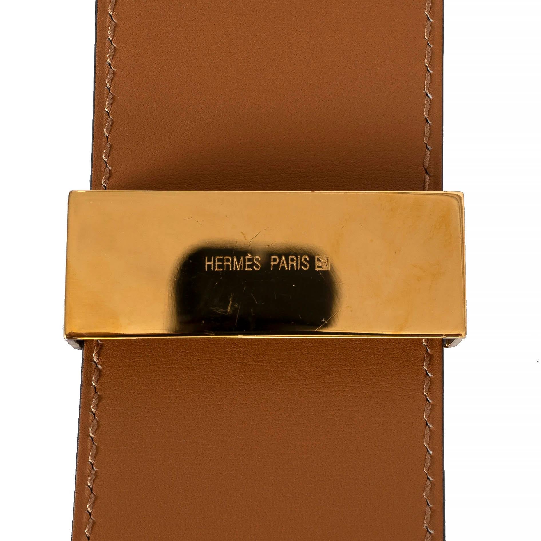 HERMES black Box leather COLLIER DE CHIEN 50mm Waist Belt 70 2