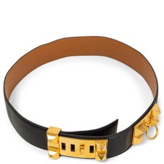 HERMES black Box leather COLLIER DE CHIEN Belt 90