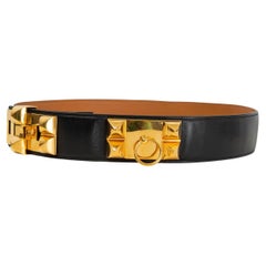 Vintage HERMES black Box leather COLLIER DE CHIEN Belt 90