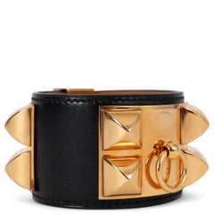 HERMES cuero negro Caja COLLIER DE CHIEN Brazalete T2