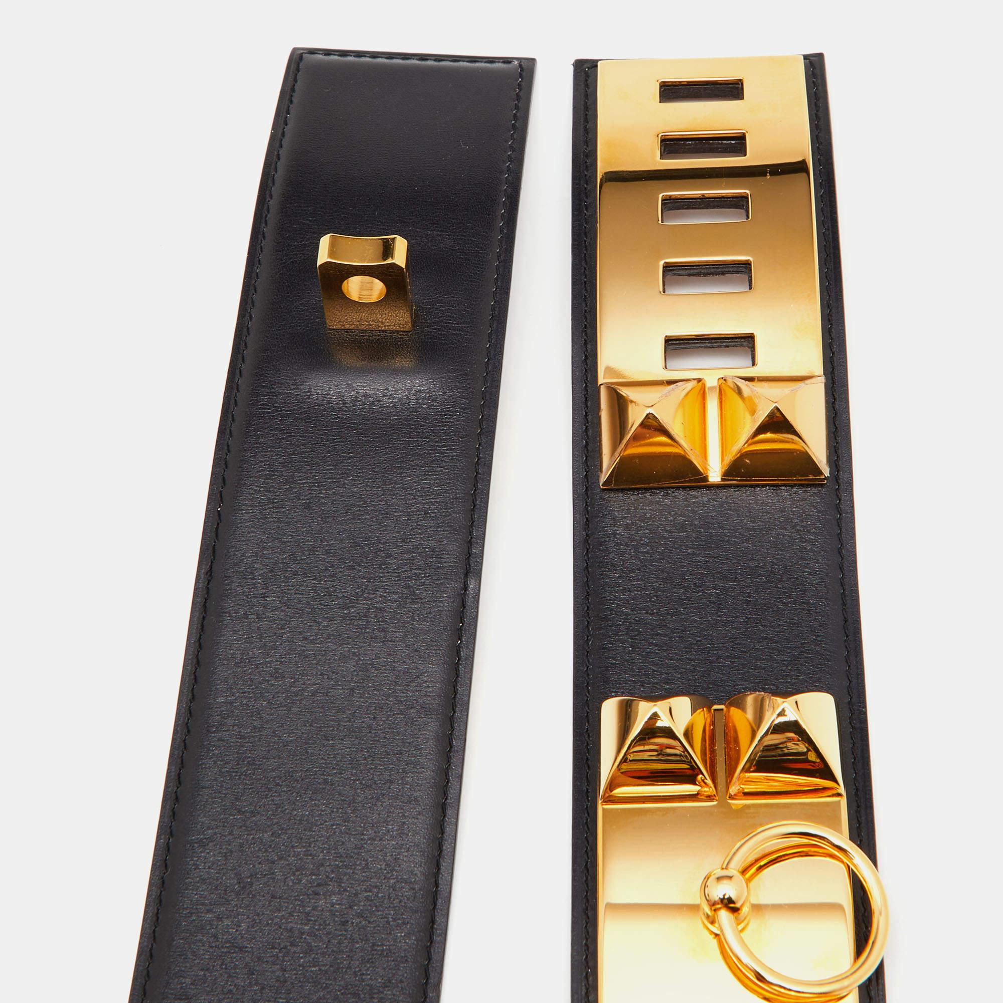 Hermes Black Box Leather Collier de Chien Medor Belt 80CM 2
