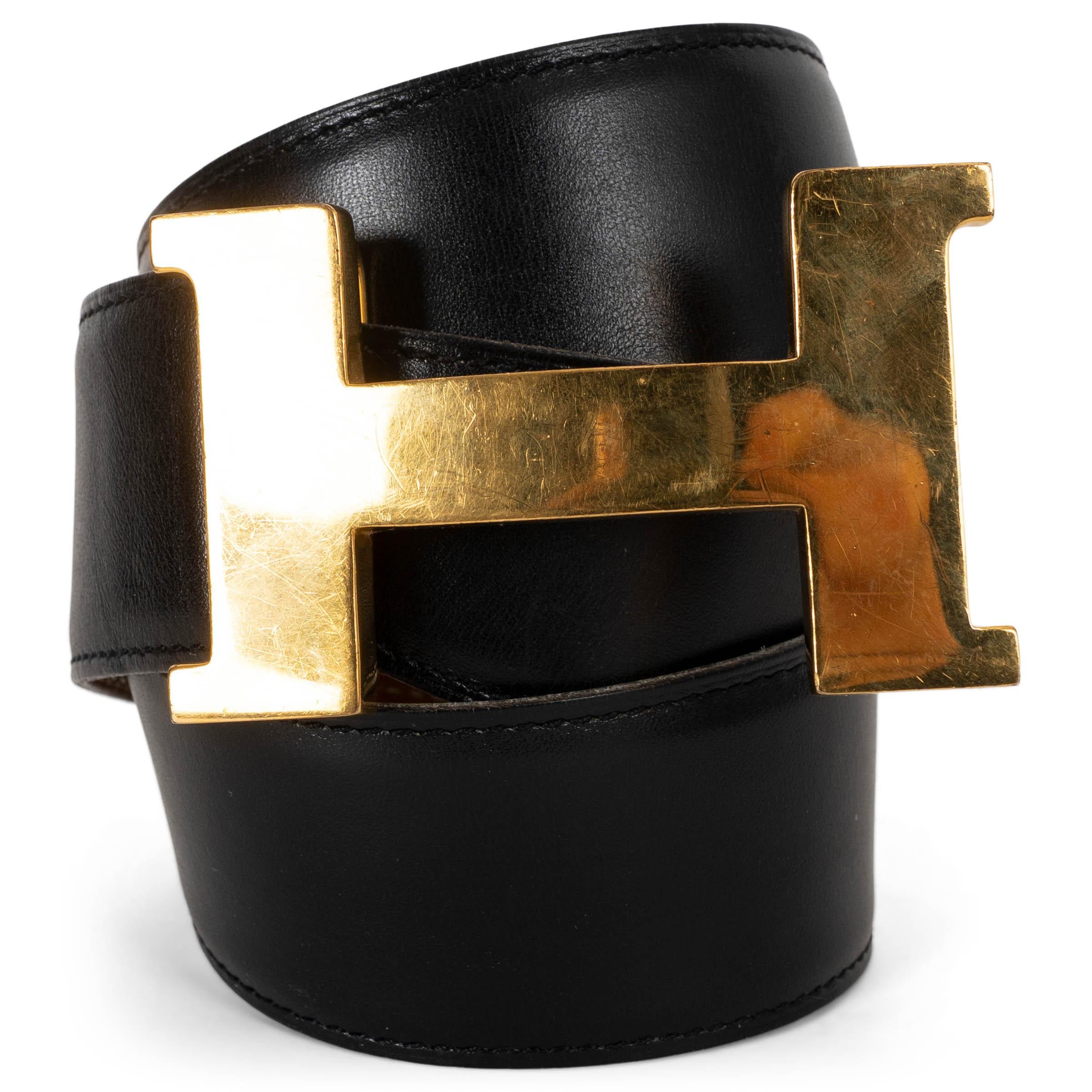 HERMES black Box leather CONSTANCE 40 Belt 70
