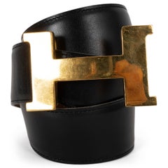 HERMES black Box leather CONSTANCE 40 Belt 70