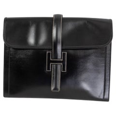 HERMES black Box leather JIGE GM Clutch Bag