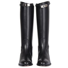 HERMES black Box leather JUMPING Knee High Flat Boots Shoes 40.5