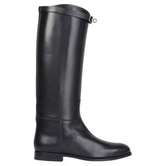 HERMES black Box leather JUMPING Knee High Flat Boots Shoes 40.5