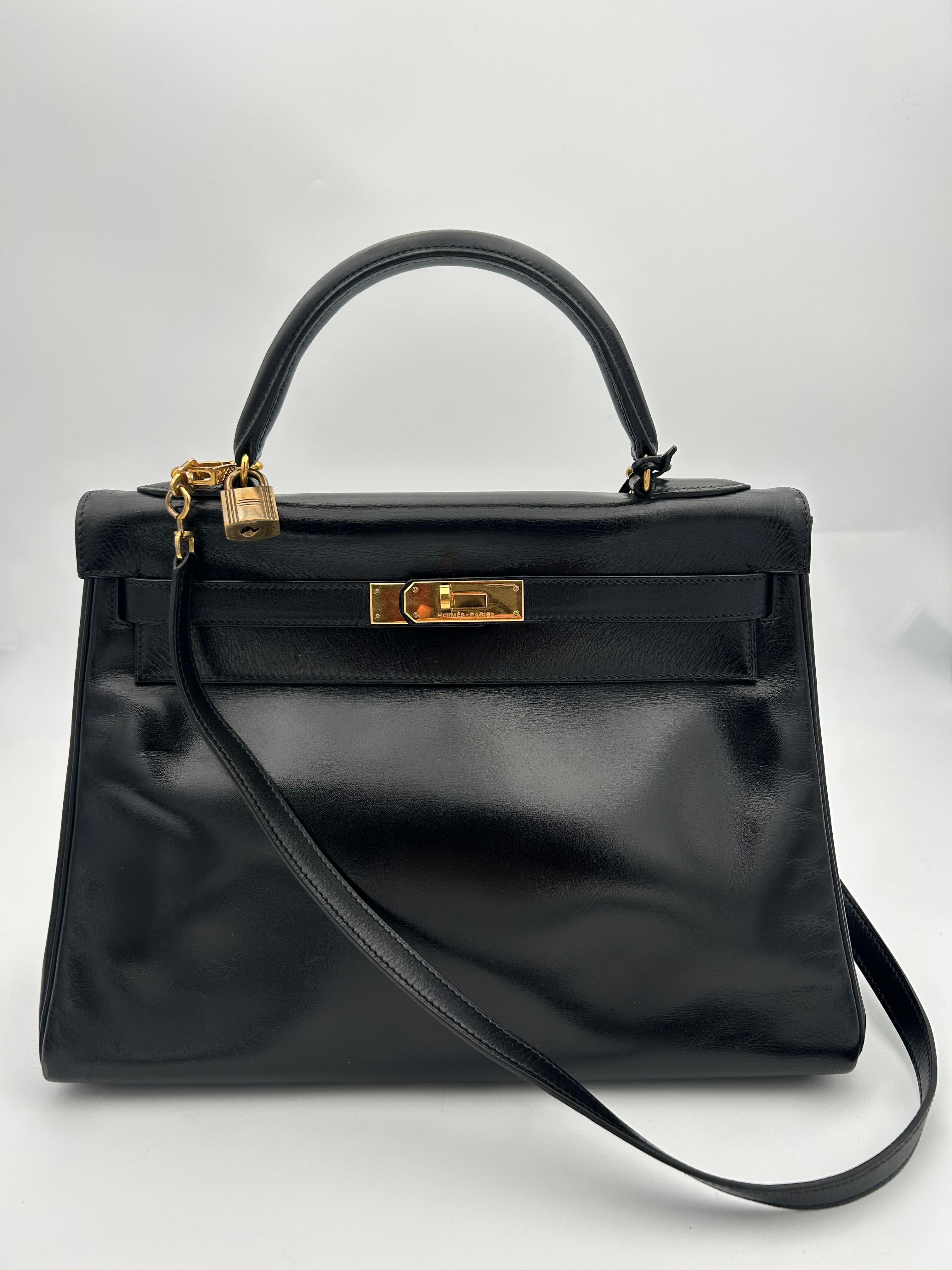 Hermès Black Box Leather Kelly 1998 In Good Condition For Sale In Palm Beach, FL
