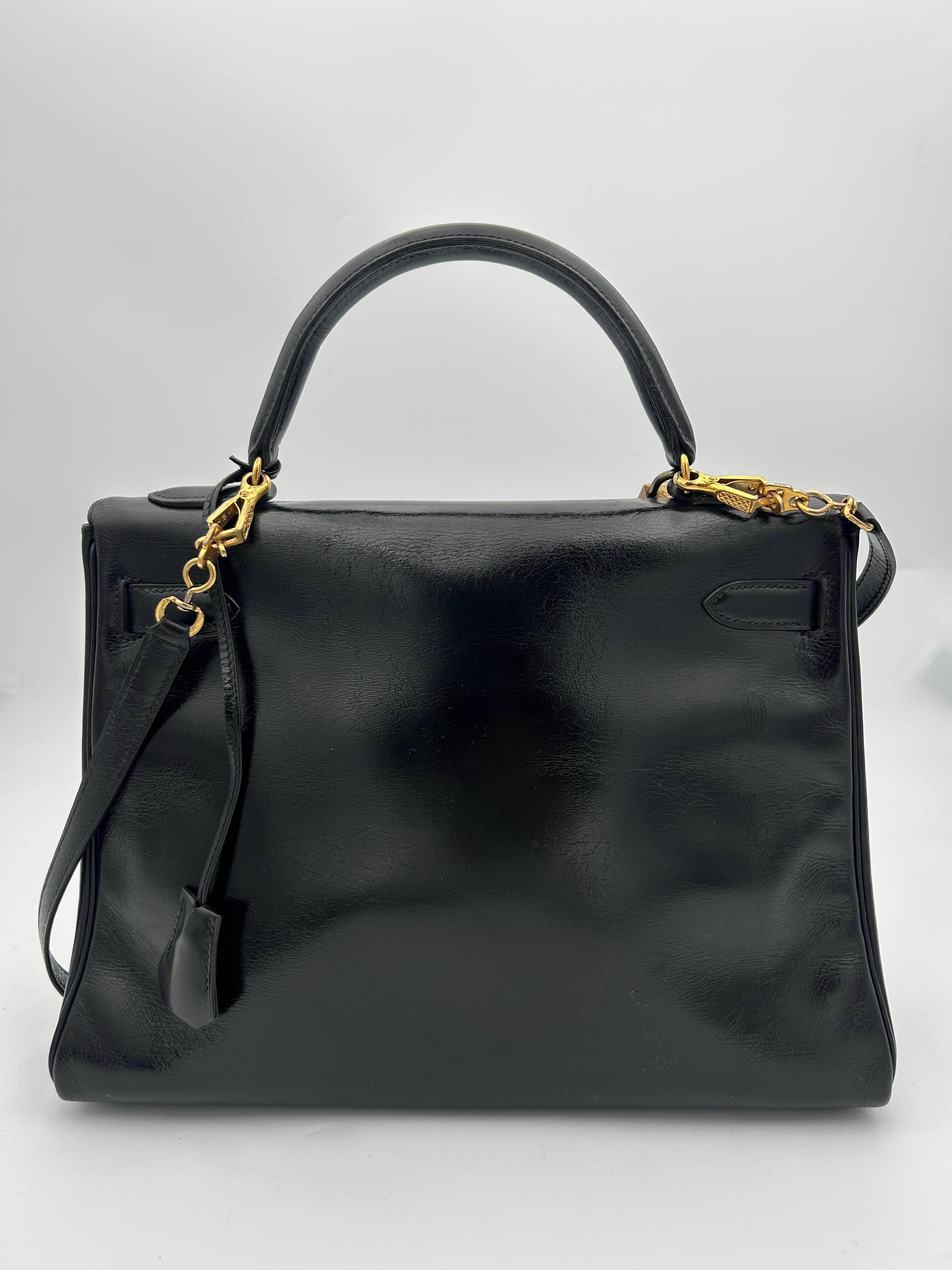 Women's or Men's Hermès Black Box Leather Kelly 1998 For Sale