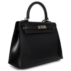 HERMES black Box leather KELLY 25 SELLIER Bag Phw