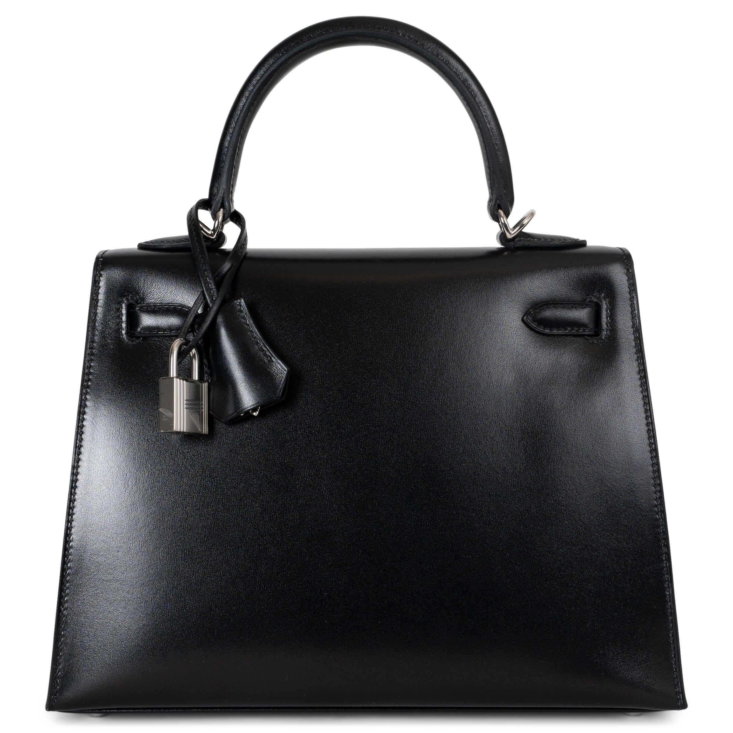 HERMES negro Caja cuero KELLY 25 SELLIER Bolso Phw Negro en venta