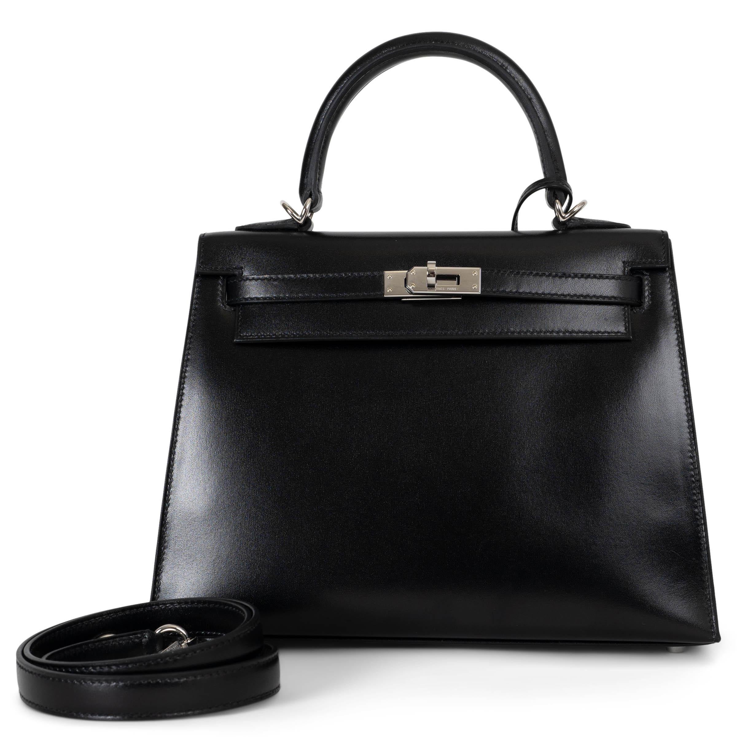 HERMES negro Caja cuero KELLY 25 SELLIER Bolso Phw en venta