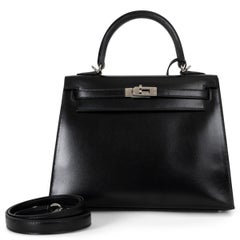 HERMES nero Box pelle KELLY 25 SELLIER Borsa Phw
