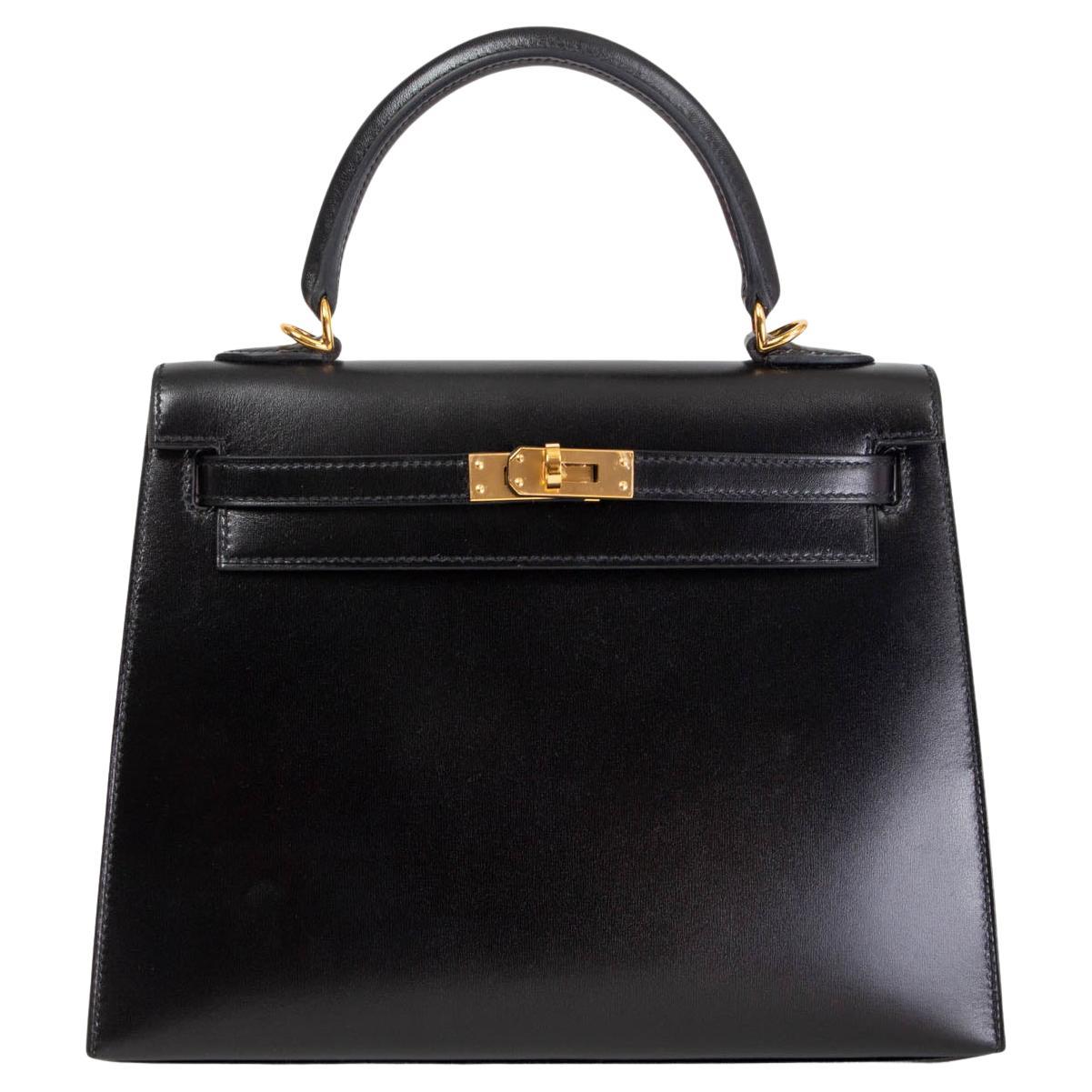 HERMES black Box leather KELLY 25 SELLIER Bag w Gold
