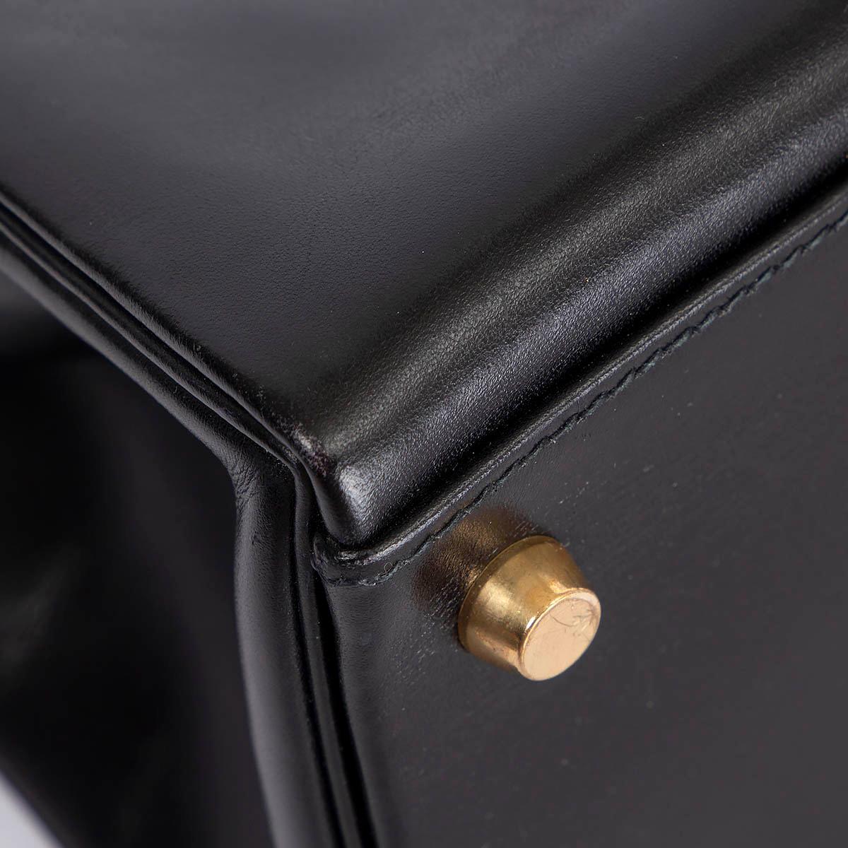 HERMES black BOX leather KELLY 32 RETOURNE Bag w Gold For Sale 5