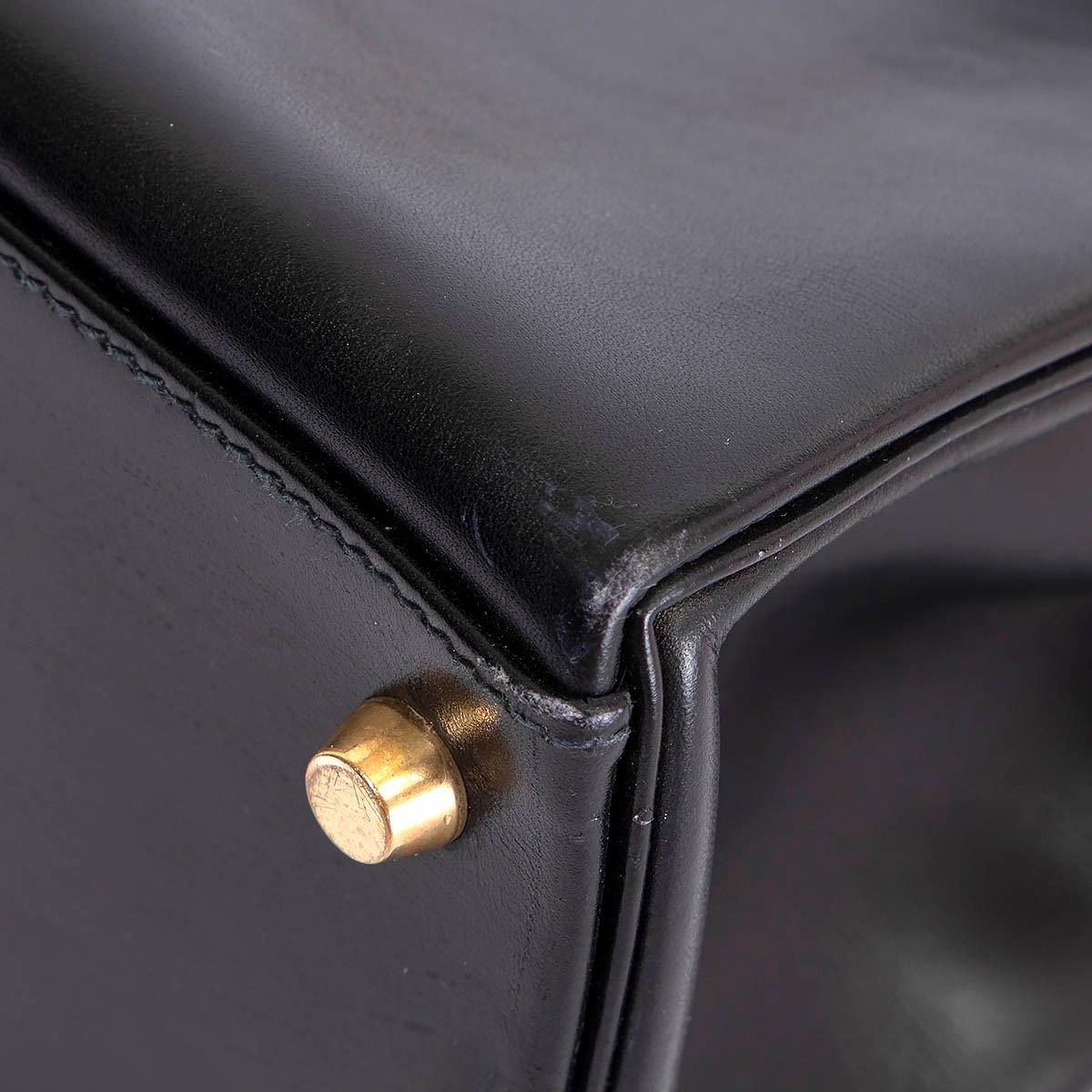 HERMES black BOX leather KELLY 32 RETOURNE Bag w Gold For Sale 6