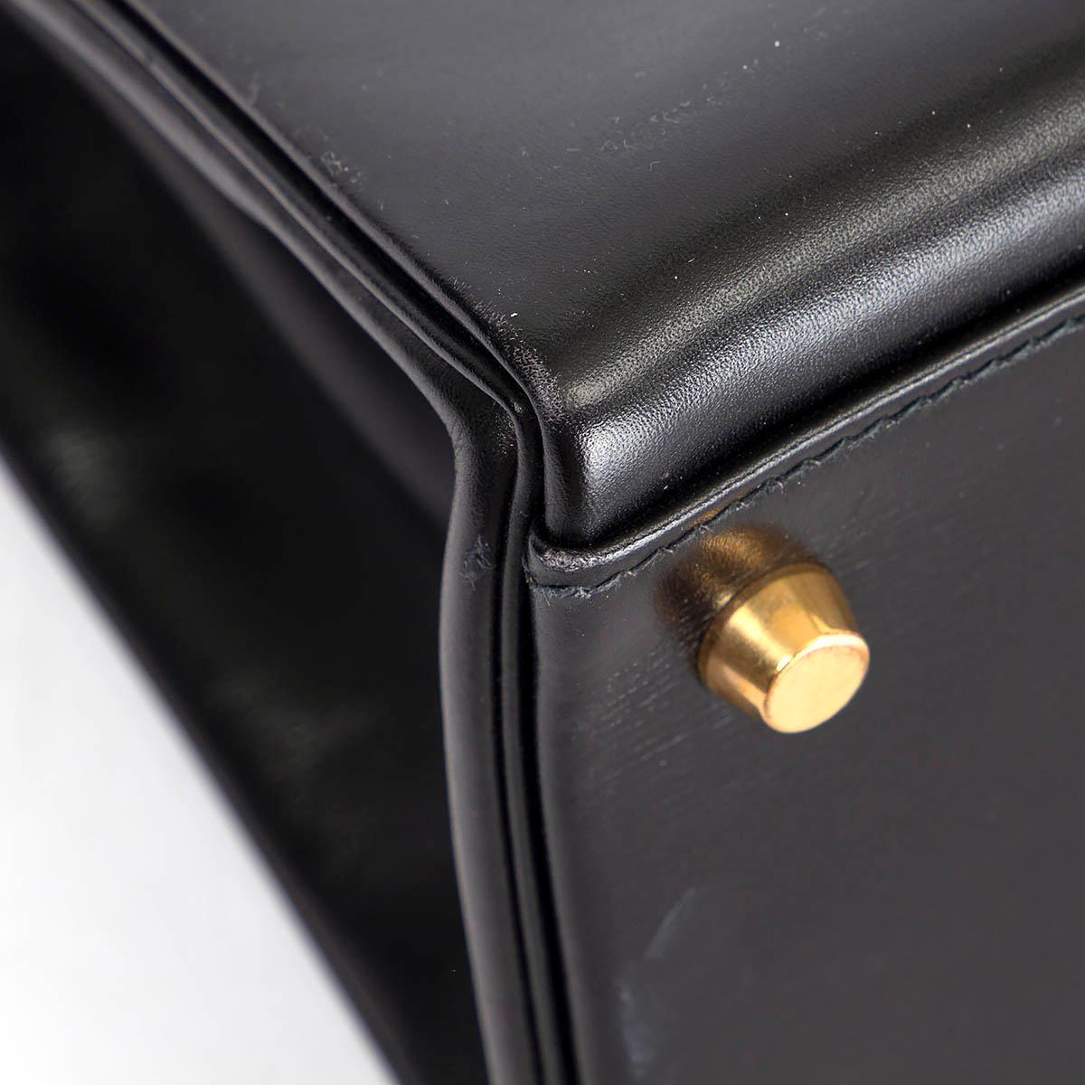 HERMES black BOX leather KELLY 32 RETOURNE Bag w Gold For Sale 7