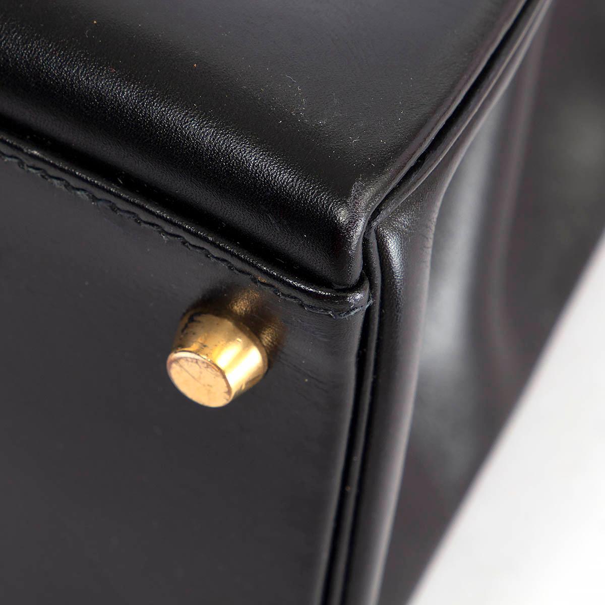 HERMES black BOX leather KELLY 32 RETOURNE Bag w Gold For Sale 8