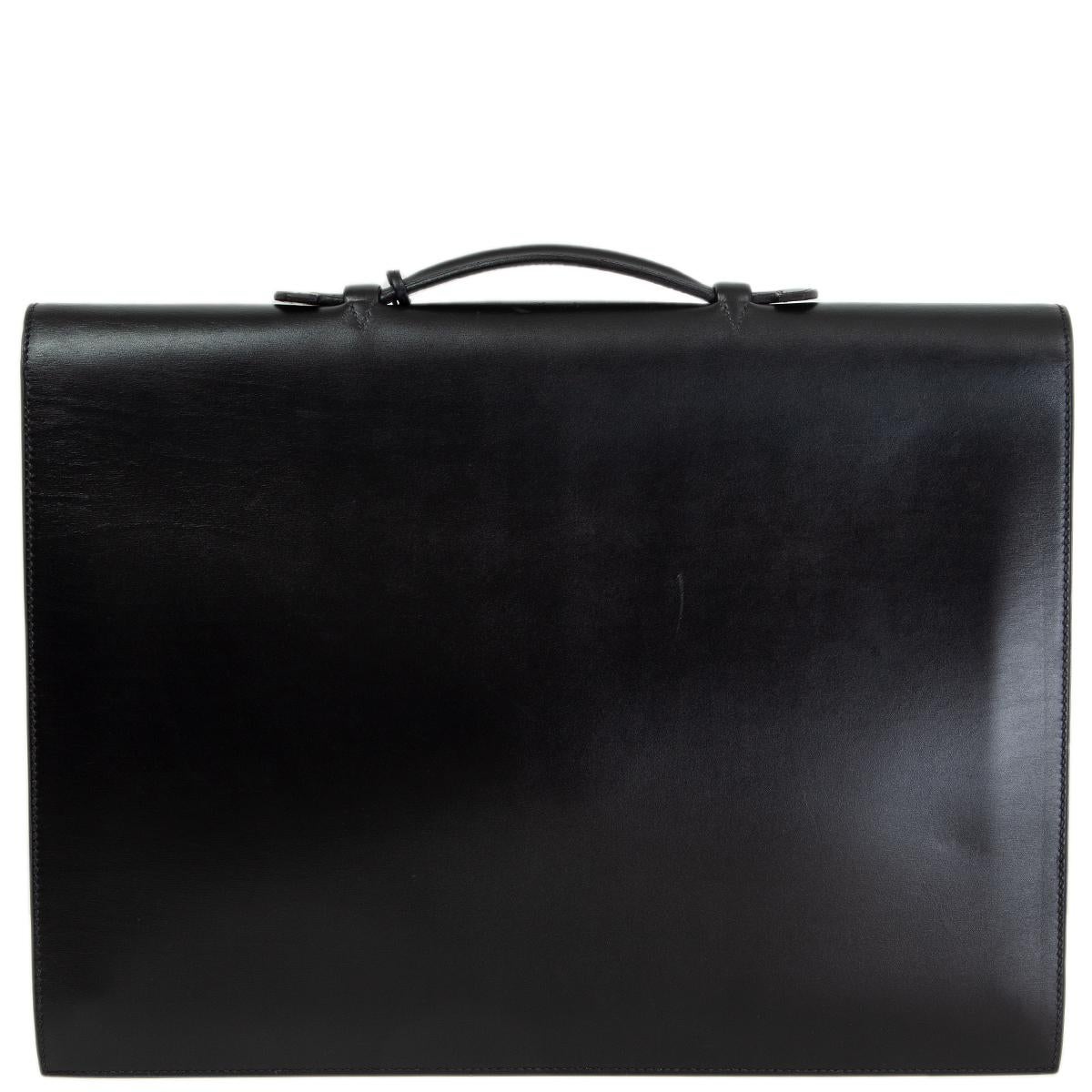 Black HERMES black Box leather SAC A DEPECHES 2-41 Briefcase Bag