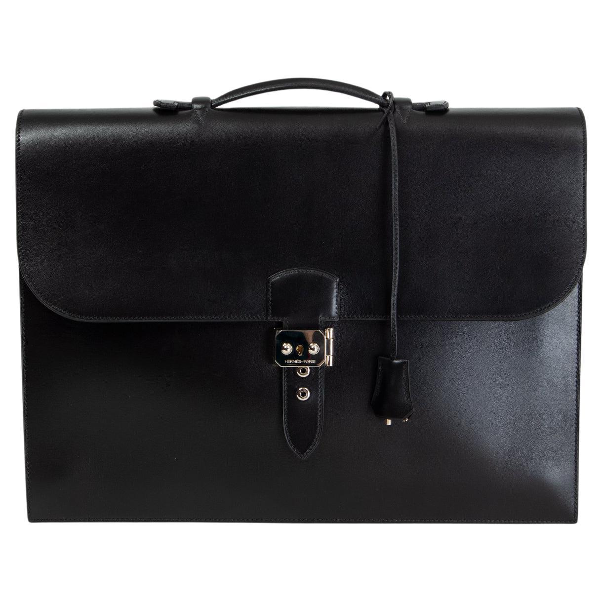 HERMES black Box leather SAC A DEPECHES 2-41 Briefcase Bag