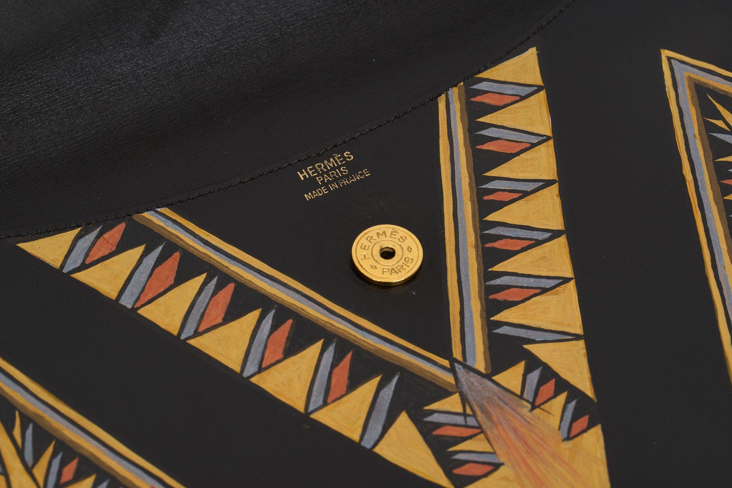 Hermès Boîte noire Pochette Rio peinte à la main Pour femmes en vente