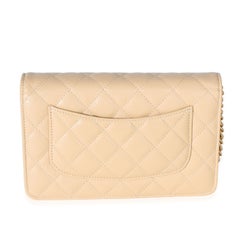Chanel Beige Quilted Caviar Classic Wallet On Chain