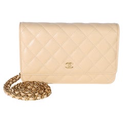 Chanel Beige Quilted Caviar Classic Wallet On Chain