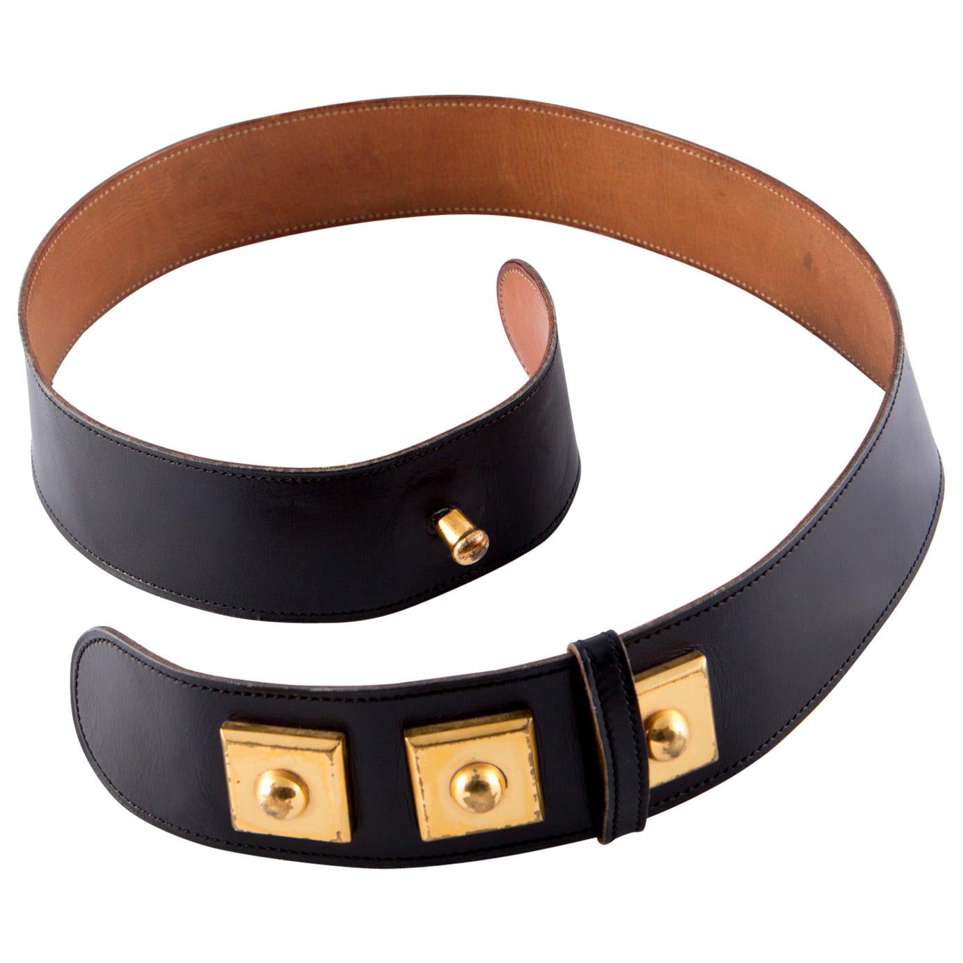 Hermes - Ceinture piano en cuir boxcalf noir en vente