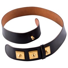  Hermes Black Boxcalf Leather Piano Belt