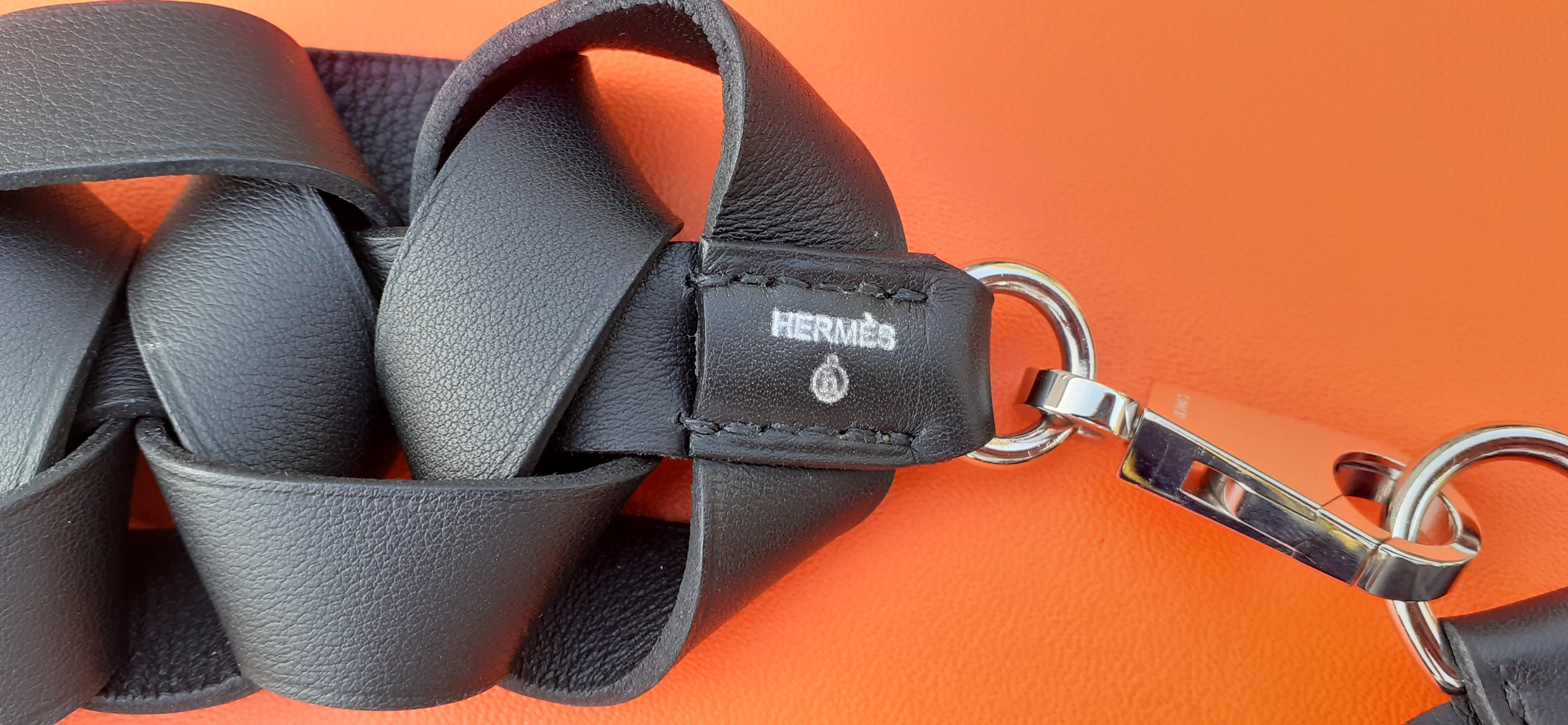 Hermès Schwarzes geflochtenes Lederarmband und Halskette Set Petit H Selten im Angebot 8