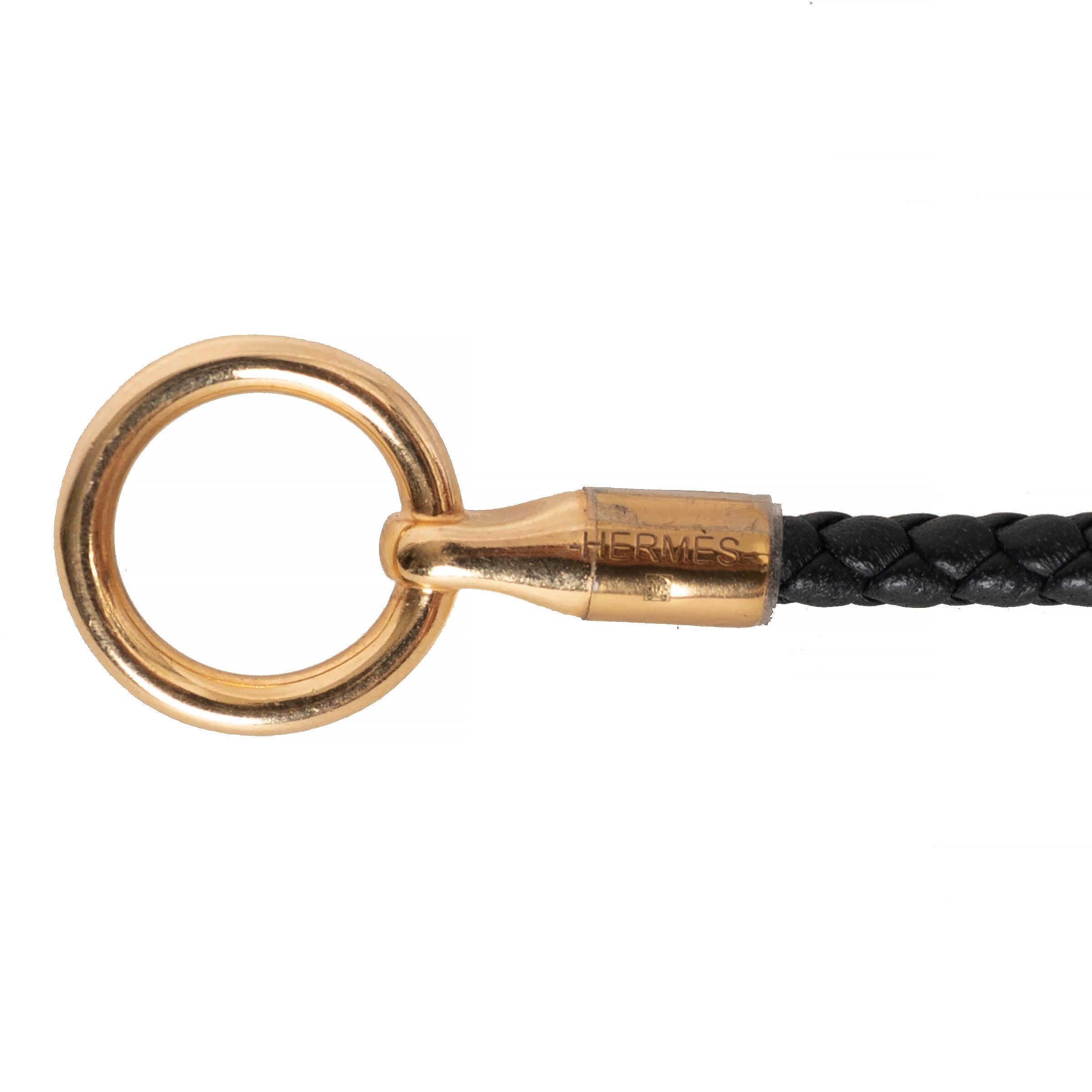 Women's HERMES black braided leather GLENAN DOUBLE TOUR Bracelet RGHW For Sale