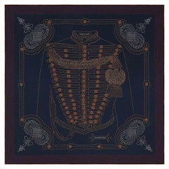 HERMES black BRANDEBOURGS POINTS 140 Scarf silk cashmere Bleu Noir Gold Rouge
