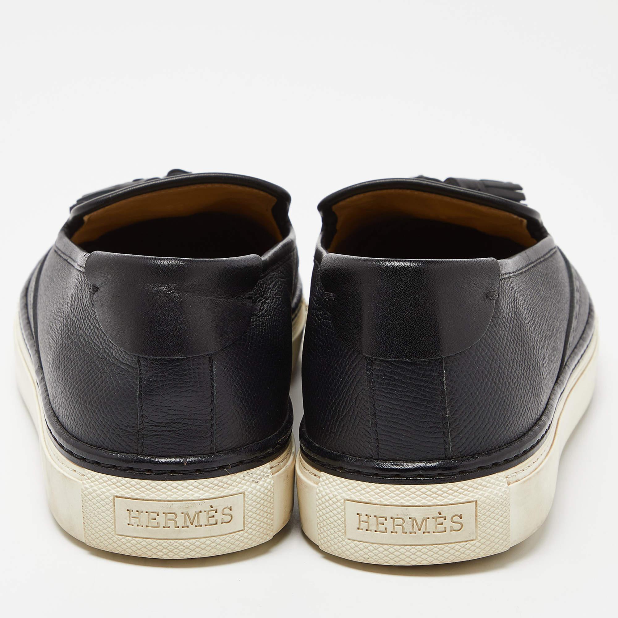 Hermes Black Brogue Leather Tassel Slip On Sneakers Size 38 2