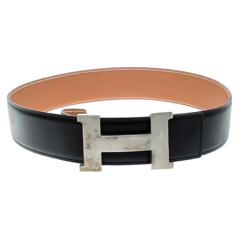 Hermes Black/Brown Box Calf Leather Reversible Constance Buckle Belt 75cm