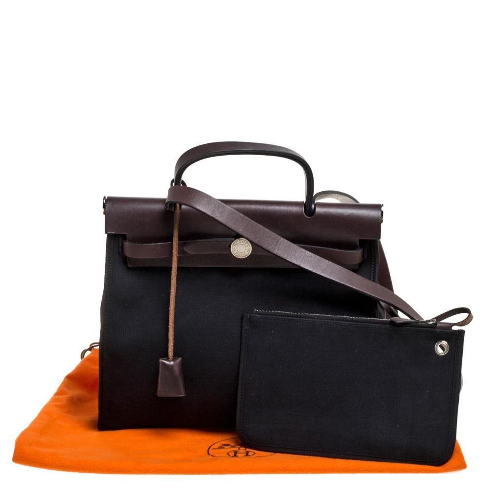 Hermes Black/Brown Canvas and Leather Herbag Zip 31 Bag 5