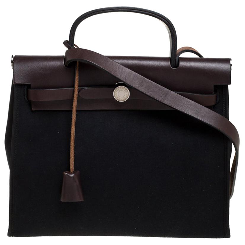 Hermes Black/Brown Canvas and Leather Herbag Zip 31 Bag